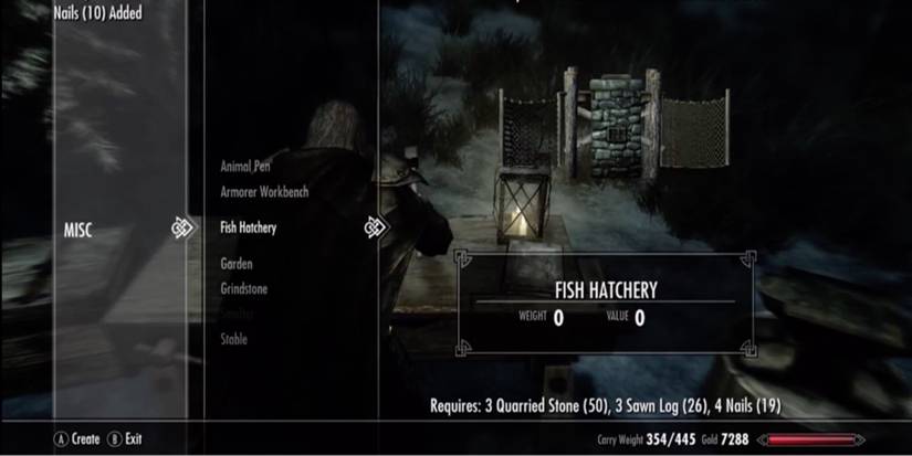 Skyrim - The Dragonborn crafting a fish hatchery