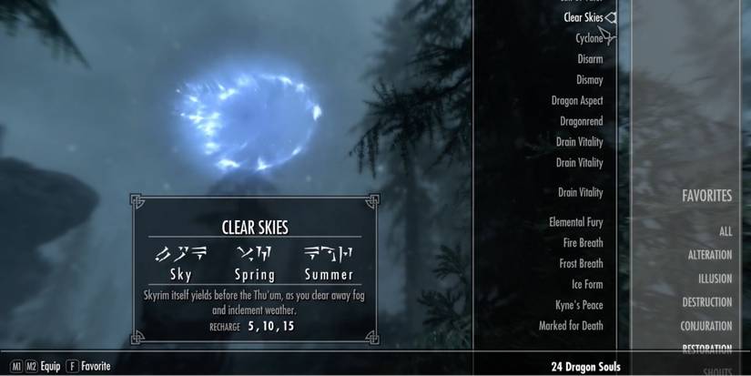 Skyrim - The Dragonborn equipping Clear Skies shout 
