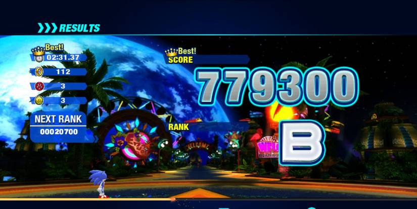 Sonic Colors Ultimate Tropical Resort Level Results Screen with a B Rank