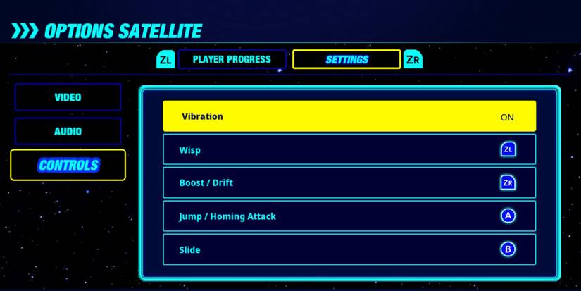Changing controls in Sonic Colors: Ultimate's control menu