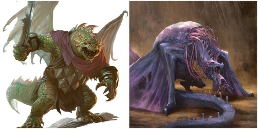Split Image Of A Draconian And An Elder Brain Dragon