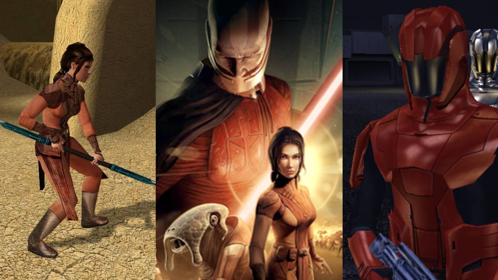 Star Wars KOTOR Best Early Game Weapons Bastilla Game Cover Sith Troopers Split Feature