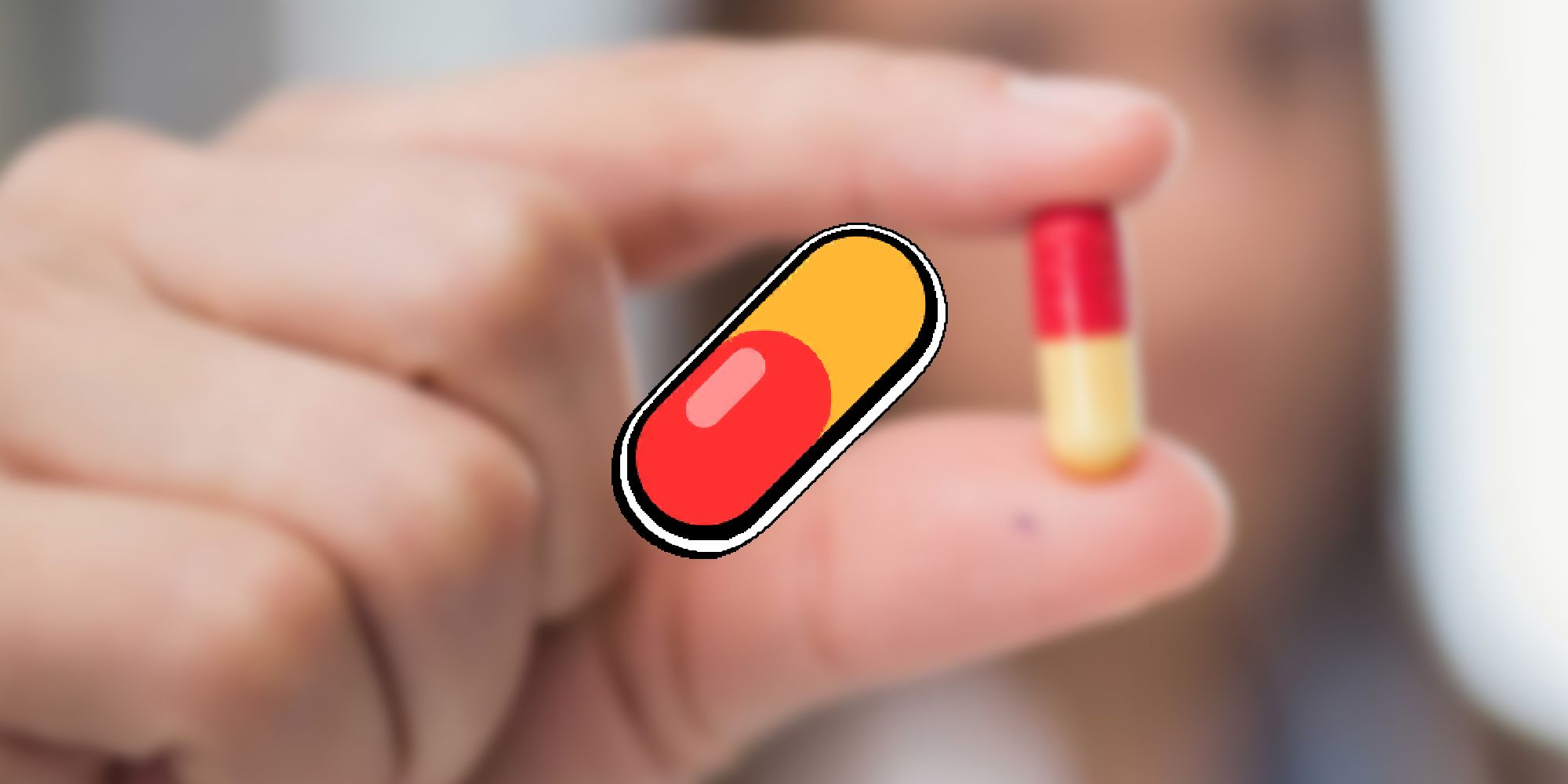 Super Auto Pets - In-Game Sleeping Pill Item Overlaid On Image Of Woman Holding Up A Pill To Camera