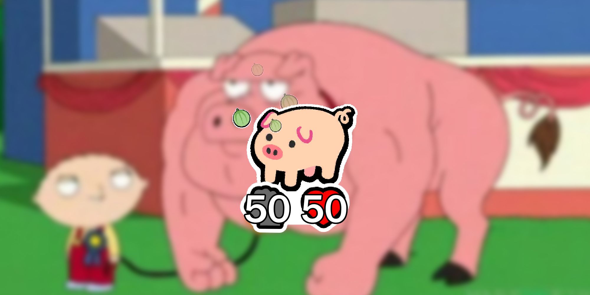 Super Auto Pets - PNG Of 50 HP 50 Pow Pig Pet Overlaid On Image Of Buff Pig From Family Guy