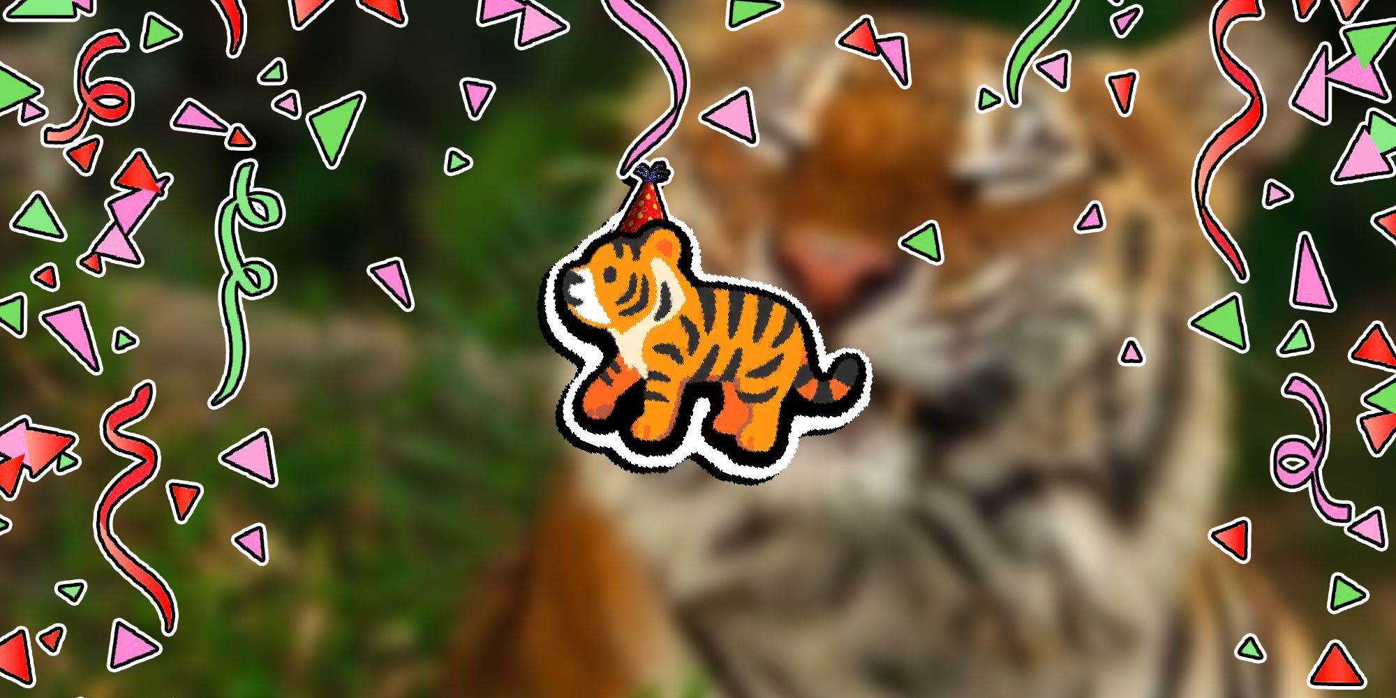Super Auto Pets - PNG Of Tiger Pet Overlaid On Image Of Tiger And Party Celebrations