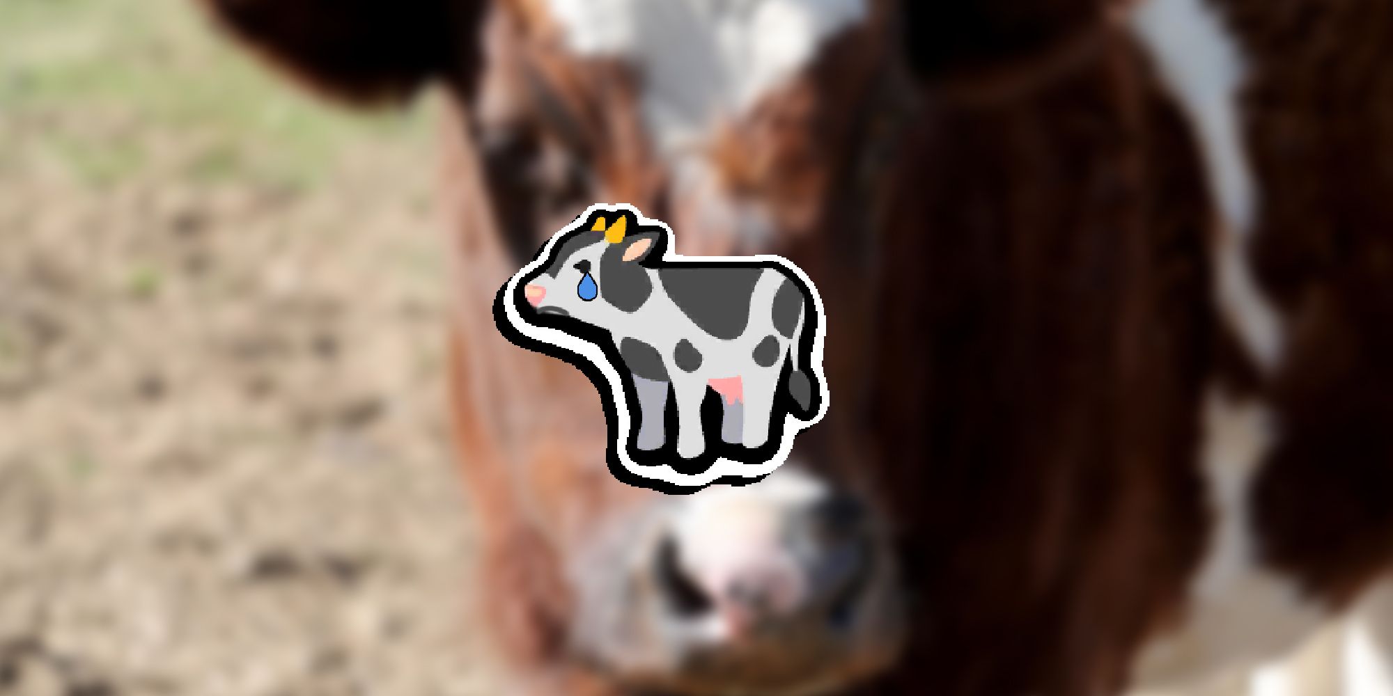 Super Auto Pets - Грустная корова, наложенная на изображение настоящей коровы