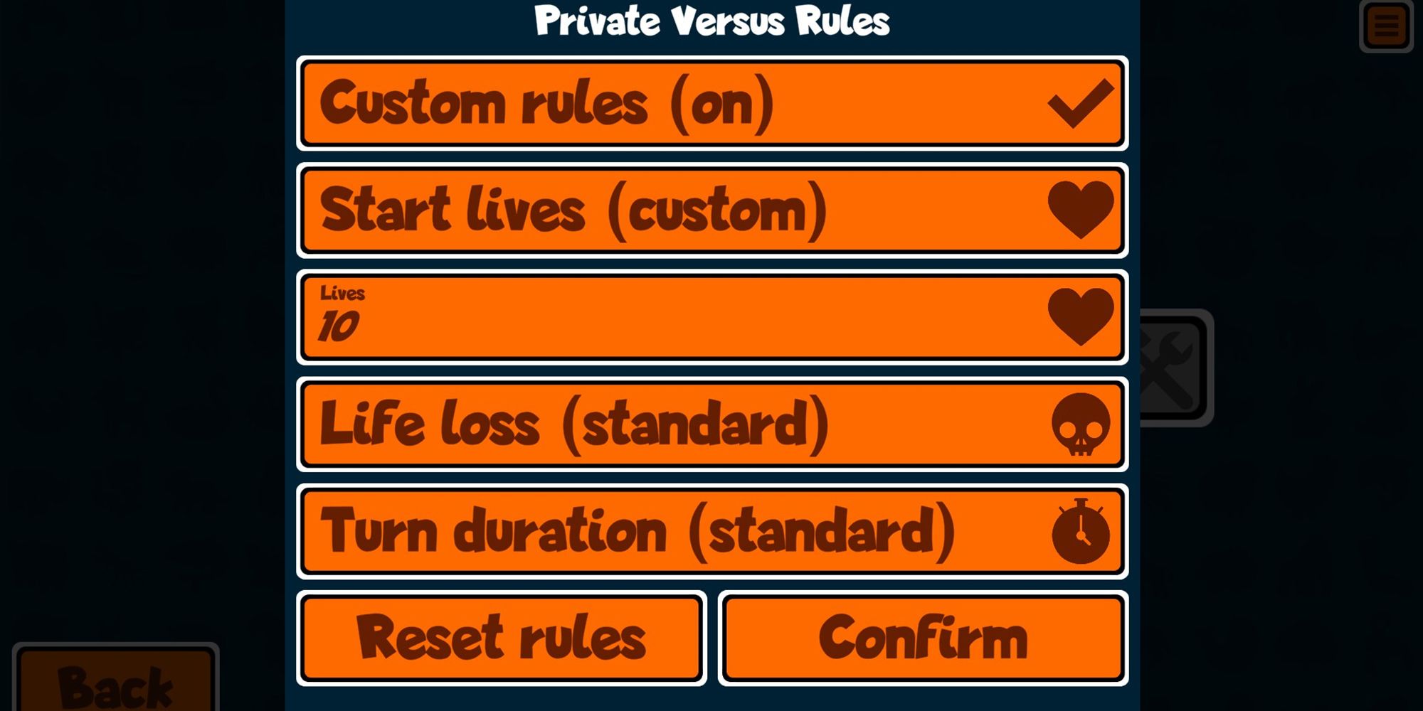 Super Auto Pets - The Private Versus Rules Options Screen