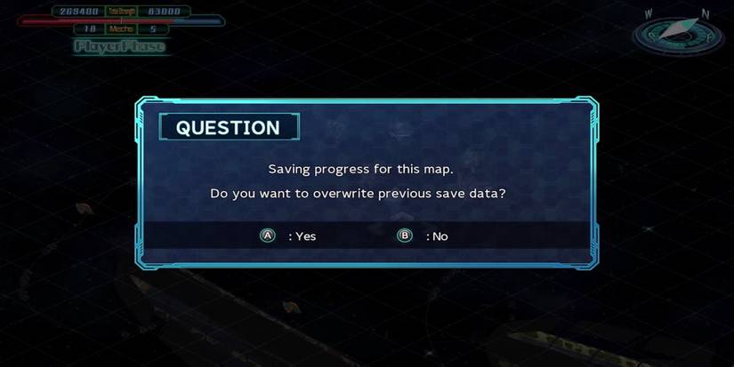 The Suspend menu from Super Robot Wars 30