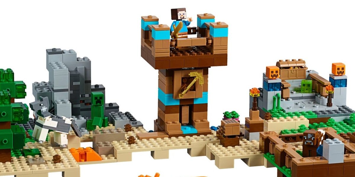 The Crafting Box 2.0 set with an armored horse, Steve and cow Minecraft Lego