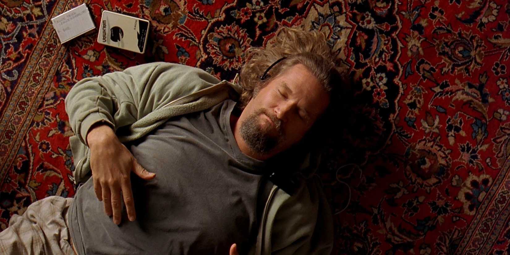 The Dude lying on his new rug in The Big Lebowski