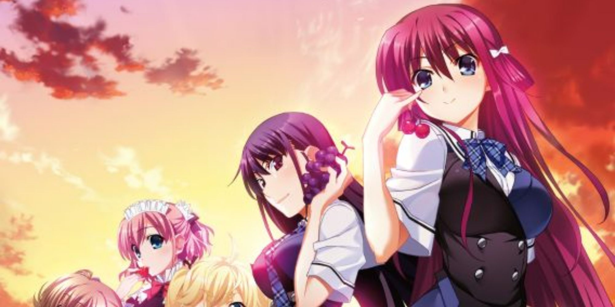Characters from The Fruit Of Grisaia anime posing at sunset