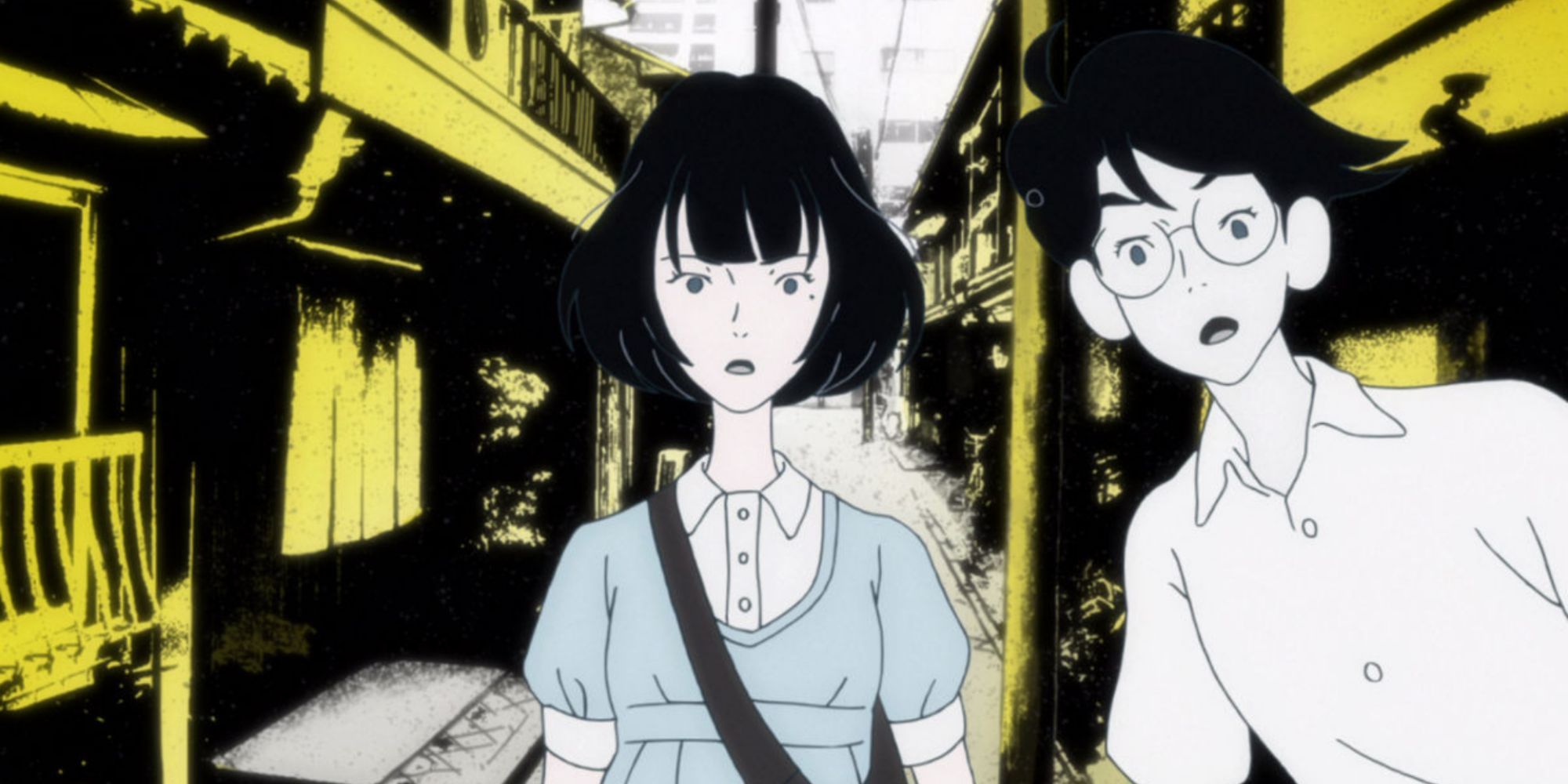 Akashi and the protagonist of The Tatami Galaxy standing beside each other