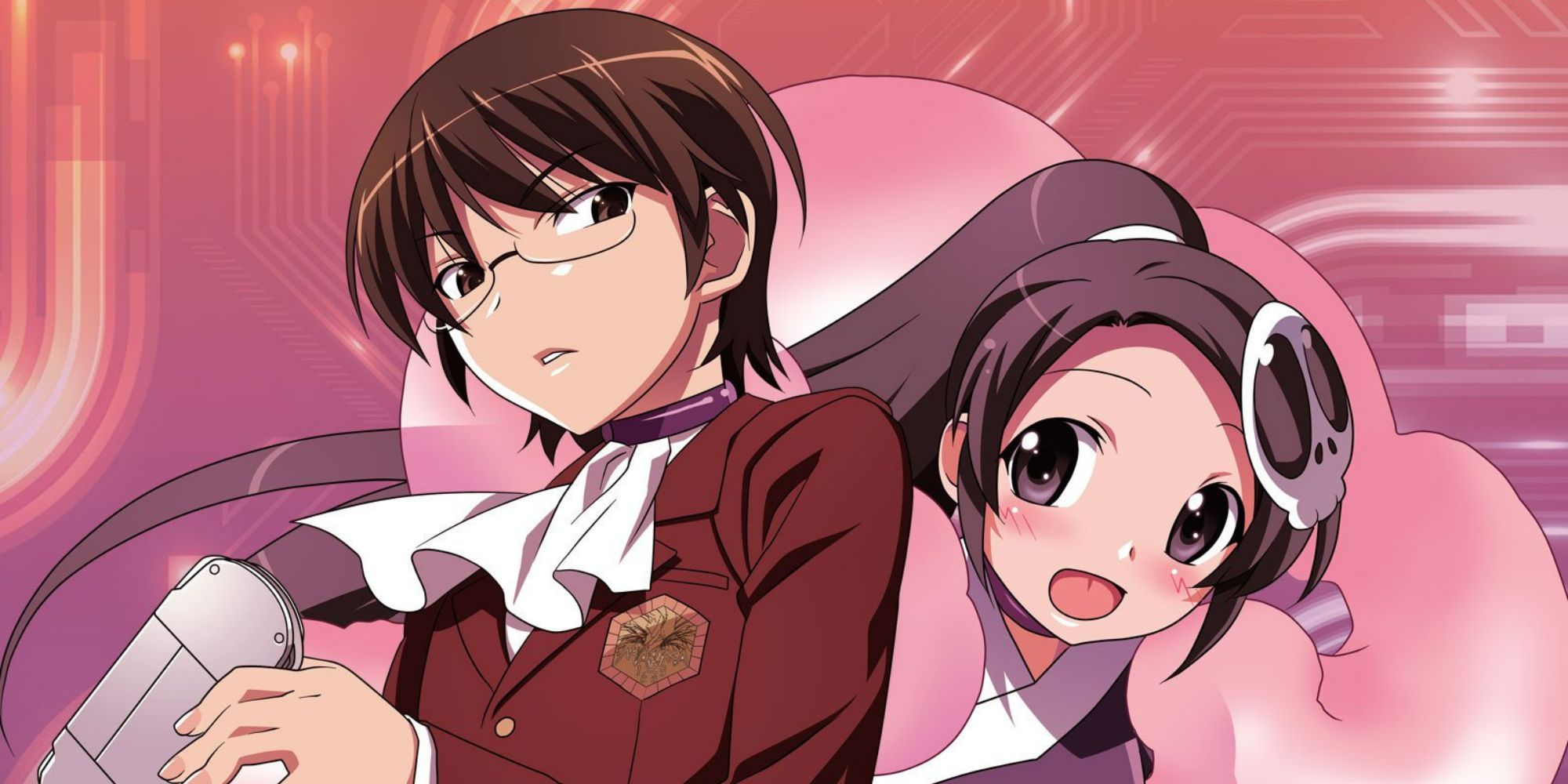 The two main characters of The World God Only Knows standing back-to-back