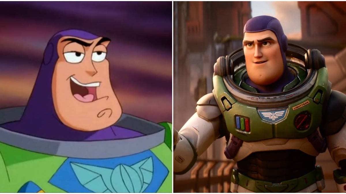 Buzz Lightyear in Star Command (left) and Lightyear (right)