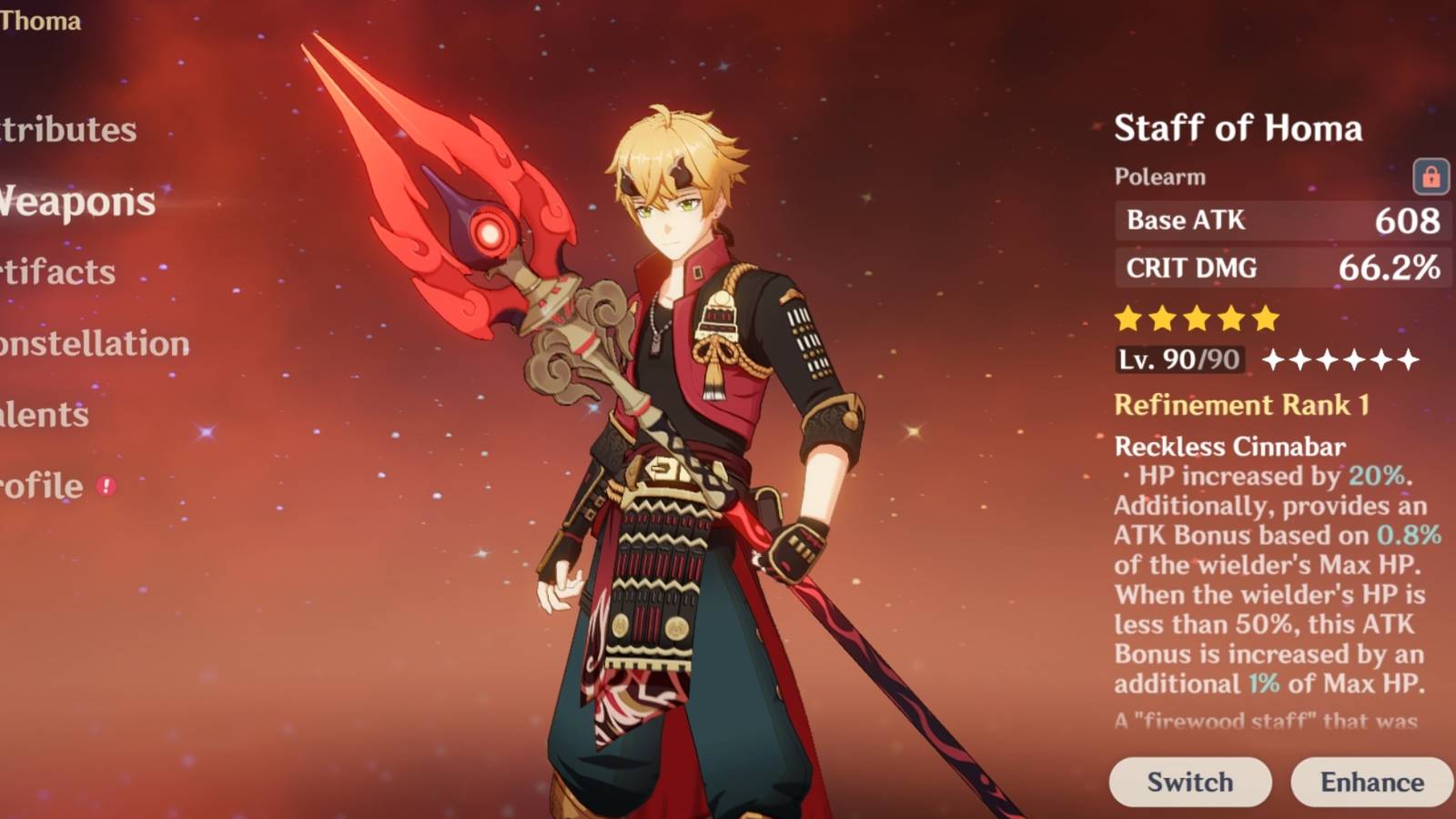 Genshin Impact Thoma with Staff of Homa