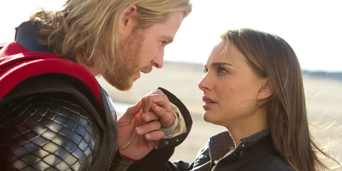 Thor holding Jane Foster's hand