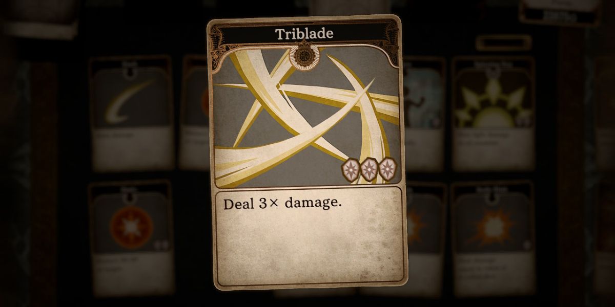 a card titled Triblade with a picture of several white sword slash trails 