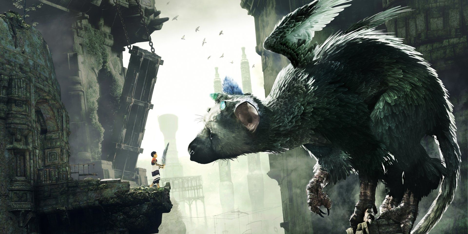 The boy and Trico in The Last Guardian