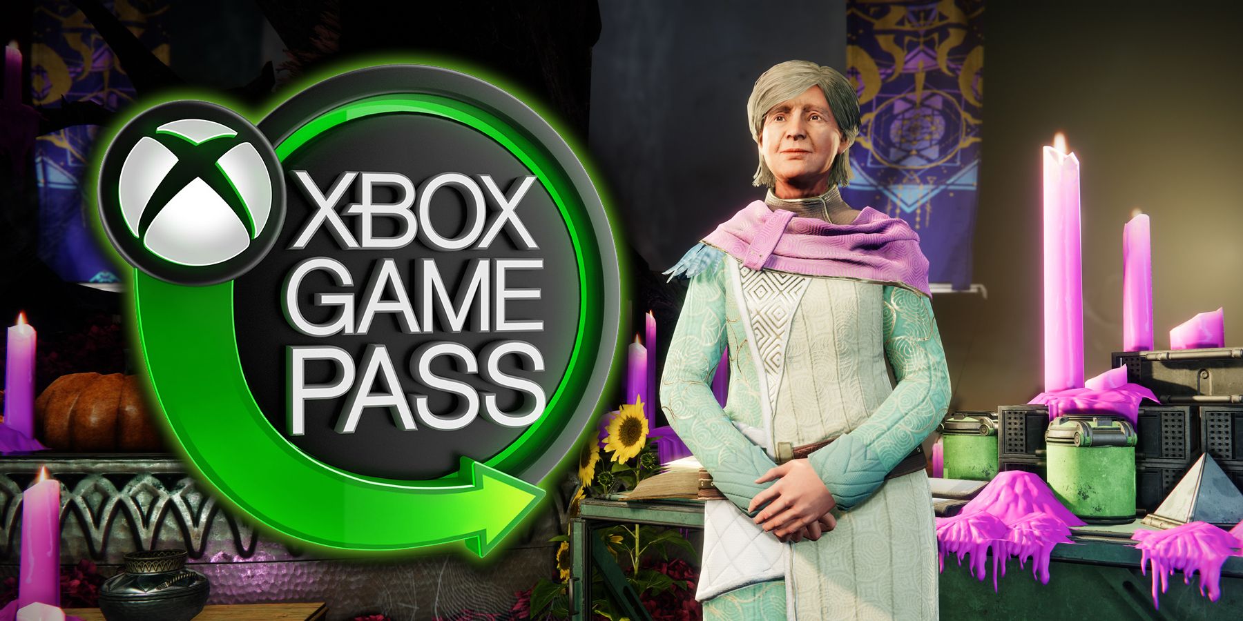 An Xbox Game Pass is imposed on a screenshot of Eva Levante from Destiny 2.