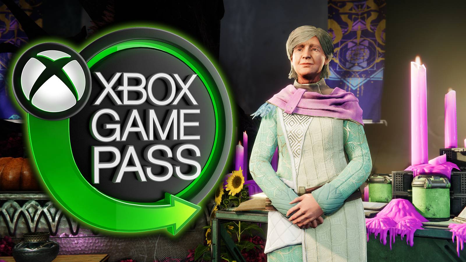 An Xbox Game Pass is imposed on a screenshot of Eva Levante from Destiny 2.