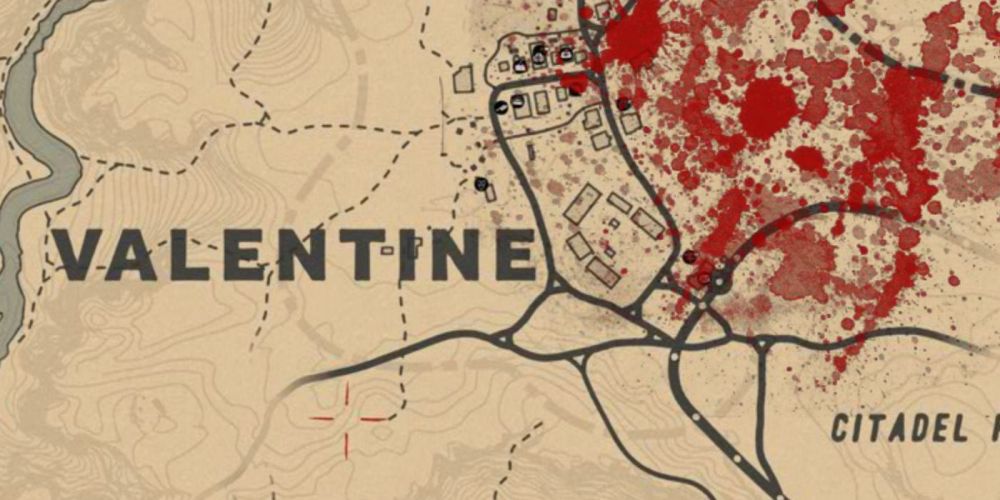 Map of Valentine covered in blood