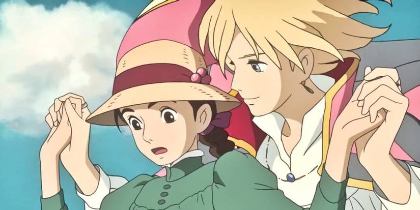 Sophie flying with Howl. 