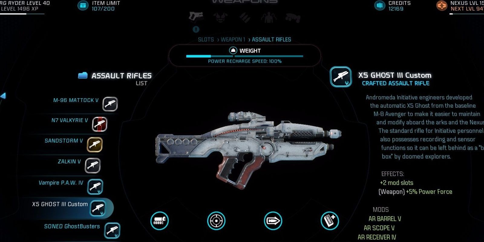 X5 Ghost select in the Mass Effect Andromeda menu