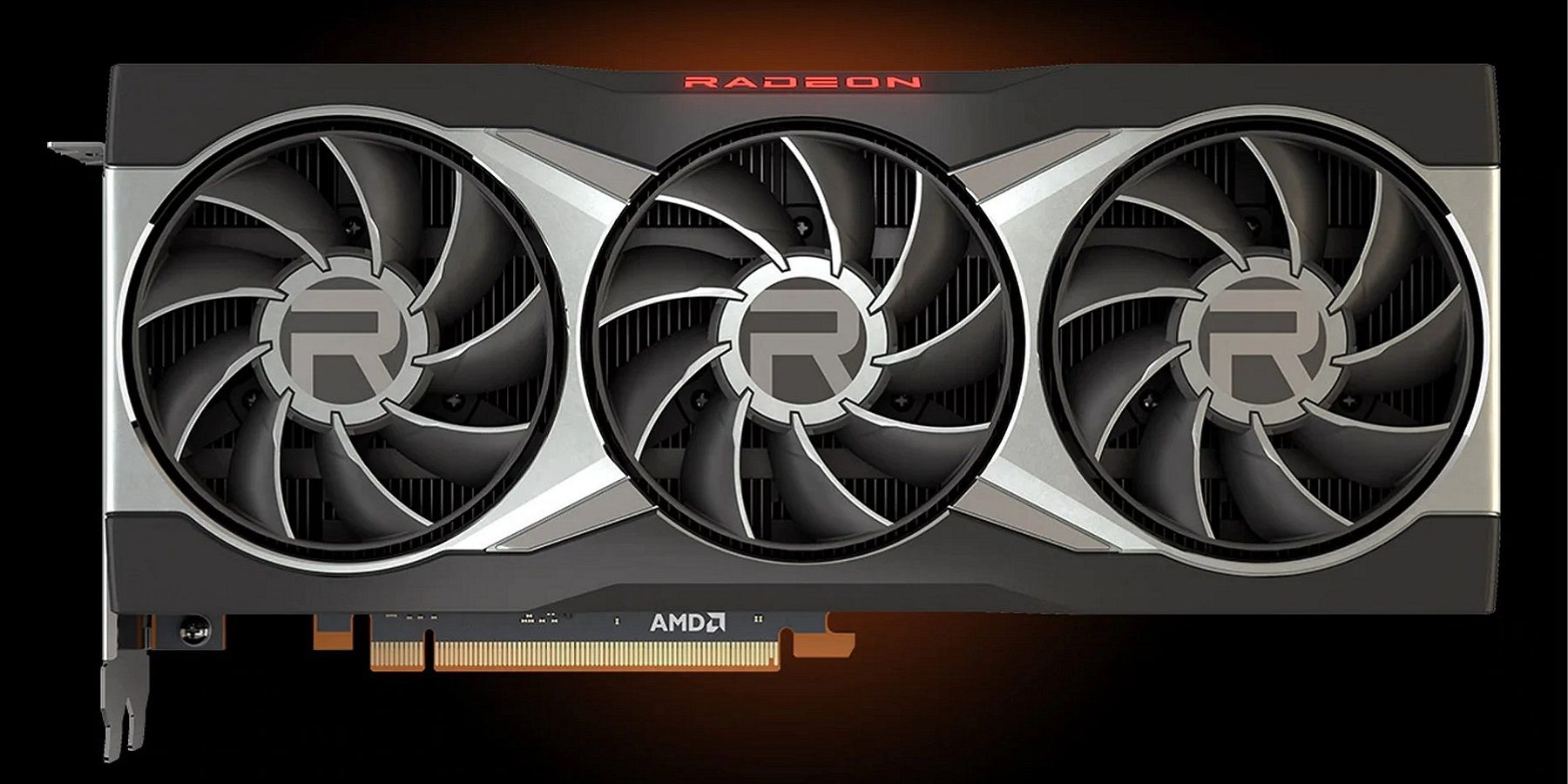 Image of the front of an AMD Radeon graphics card.