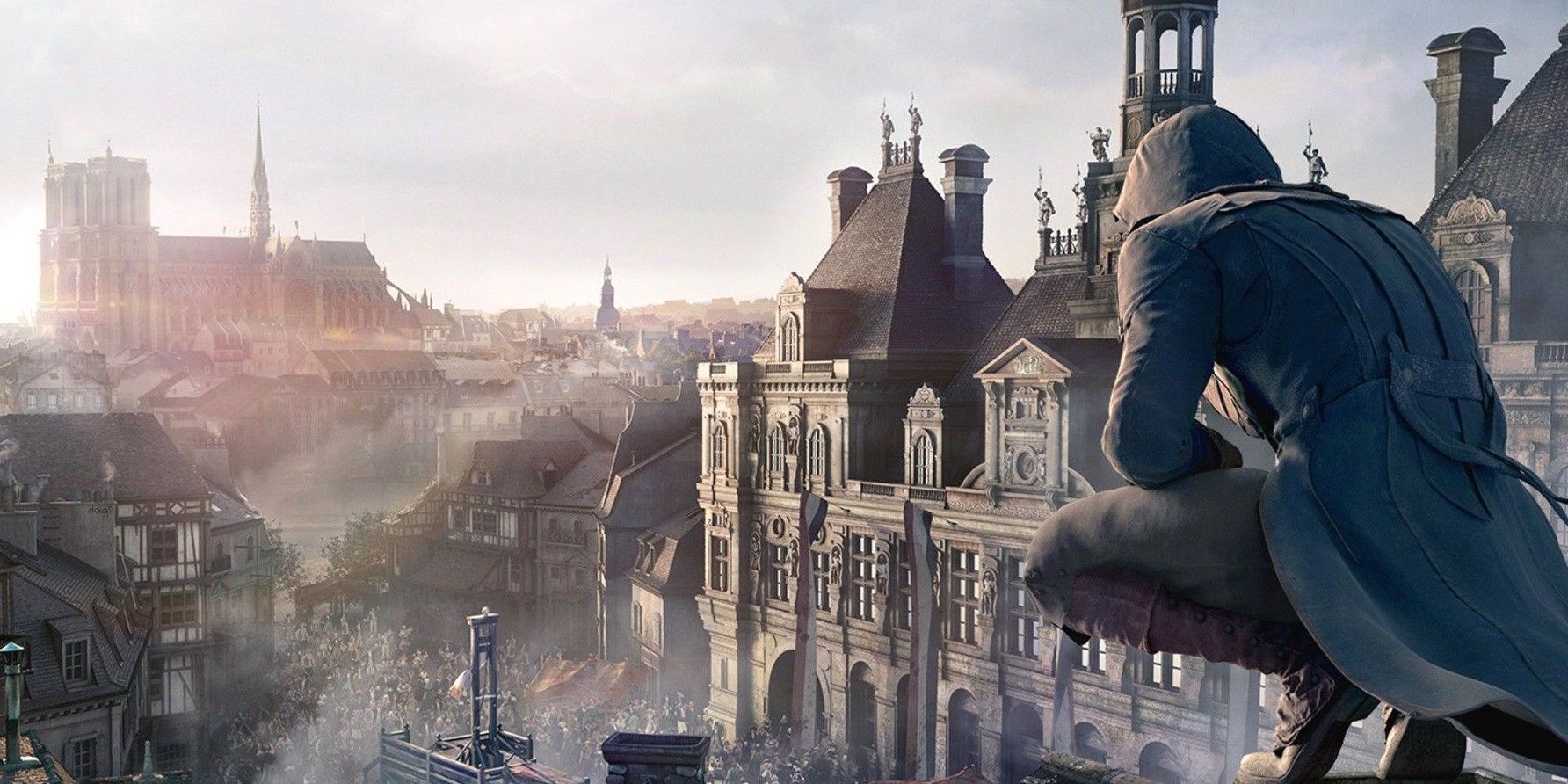 assassins creed unity arno looking over paris 
