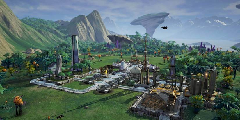Long shot of a planet in Aven Colony with a small amount of buildings