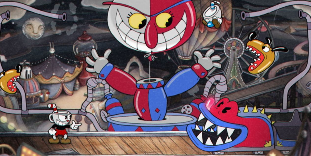 cuphead player engaging with an enemy