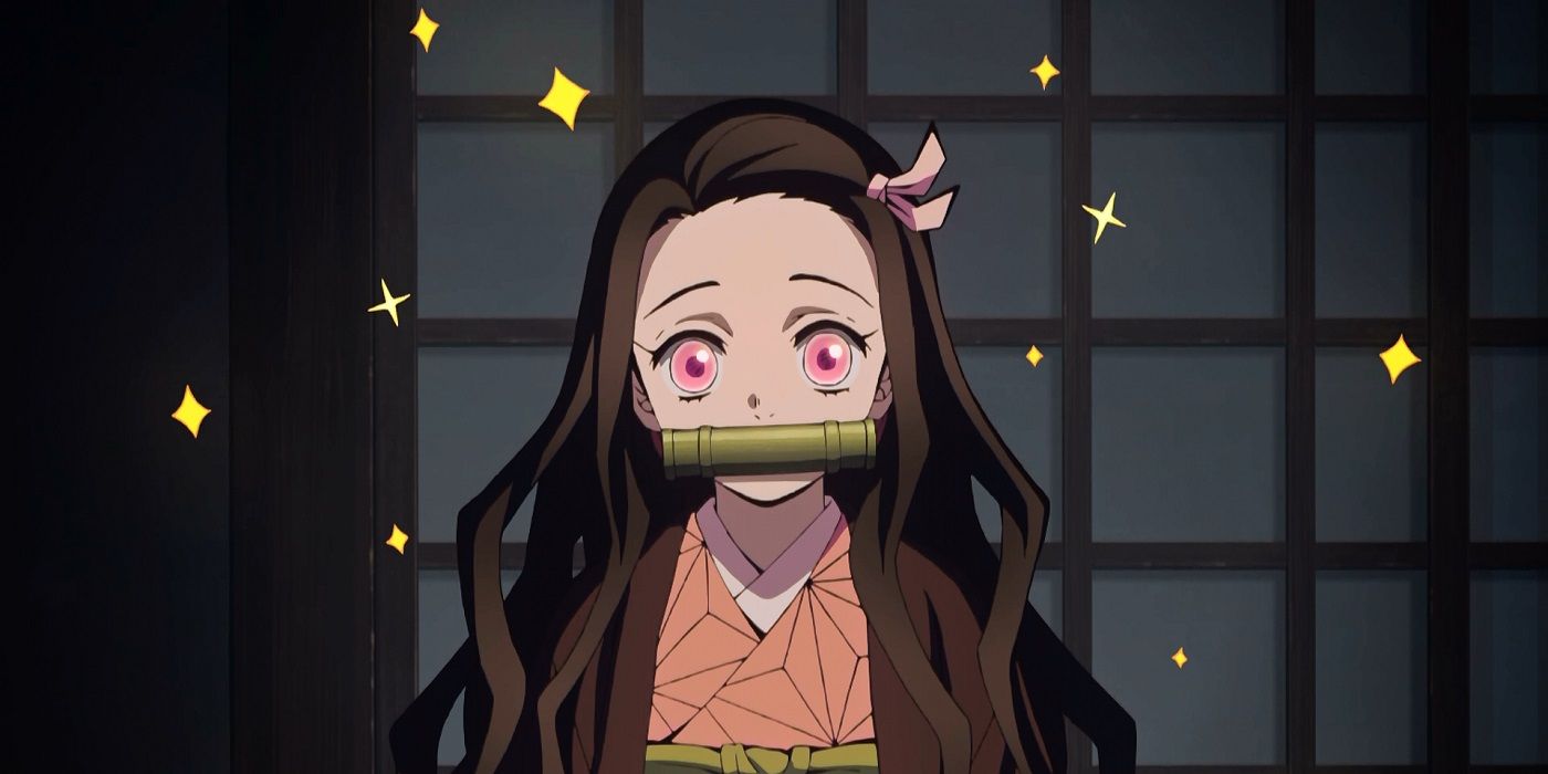 Nezuko wearing her Bamboo Muzzle in the anime