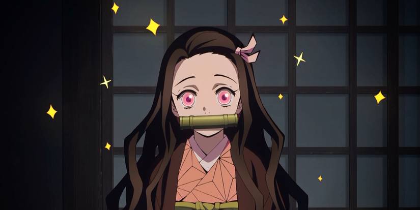 Nezuko wearing her Bamboo Muzzle in the anime