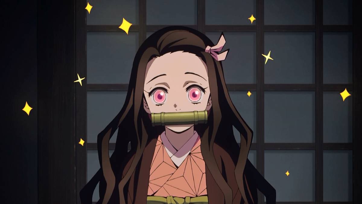 Nezuko wearing her Bamboo Muzzle in the anime