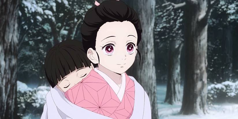 Nezuko as a human with her younger brother Rokuta