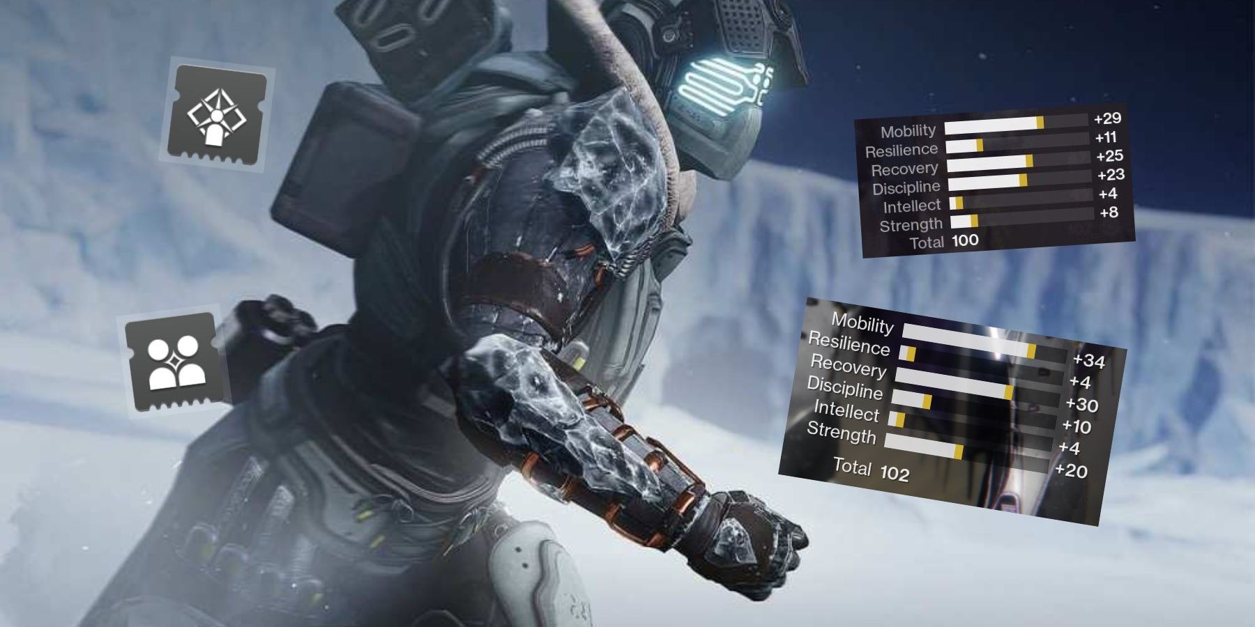 destiny 2 player shows quad-100 stats setup titan behemoth stasis powerful firends radiant light beyond light 6000 hours farming