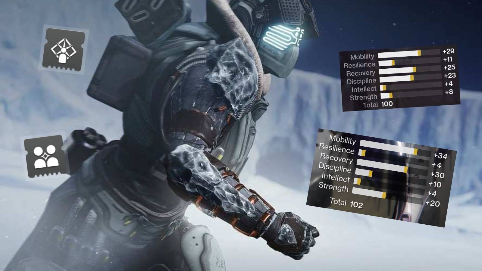 destiny 2 player shows quad-100 stats setup titan behemoth stasis powerful firends radiant light beyond light 6000 hours farming