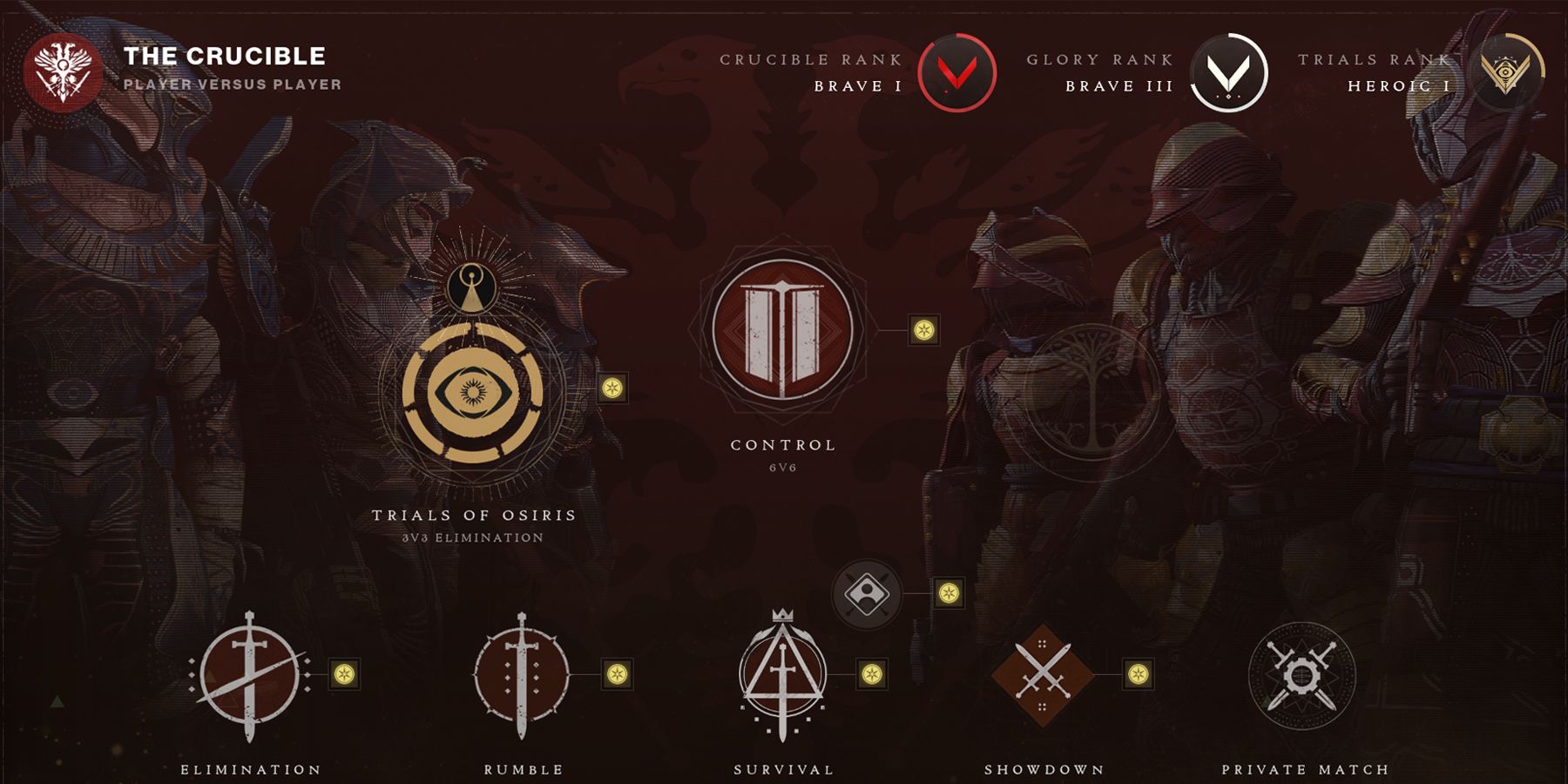 The in-game screen for the Crucible playlist in Destiny 2.