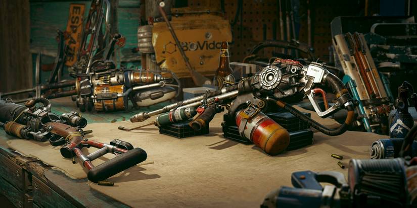 far cry 6 weapons on a table 
