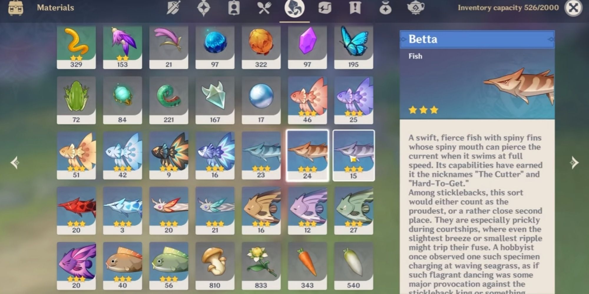 Fish collected in the inventory