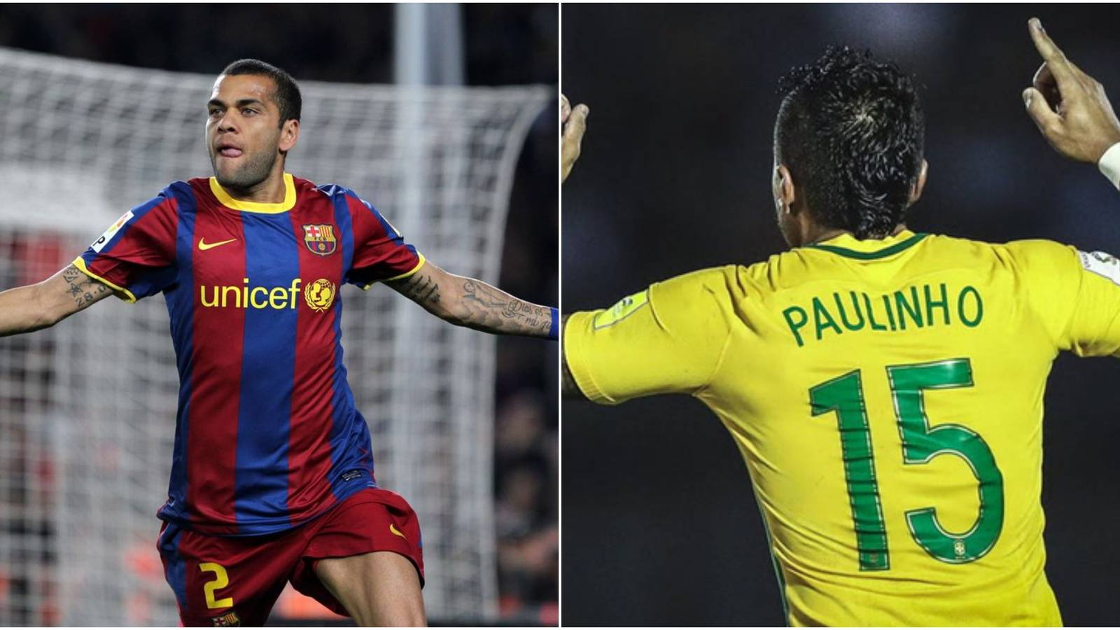 (Left) Dani Alves celebrating (Right) Back of Paulinho