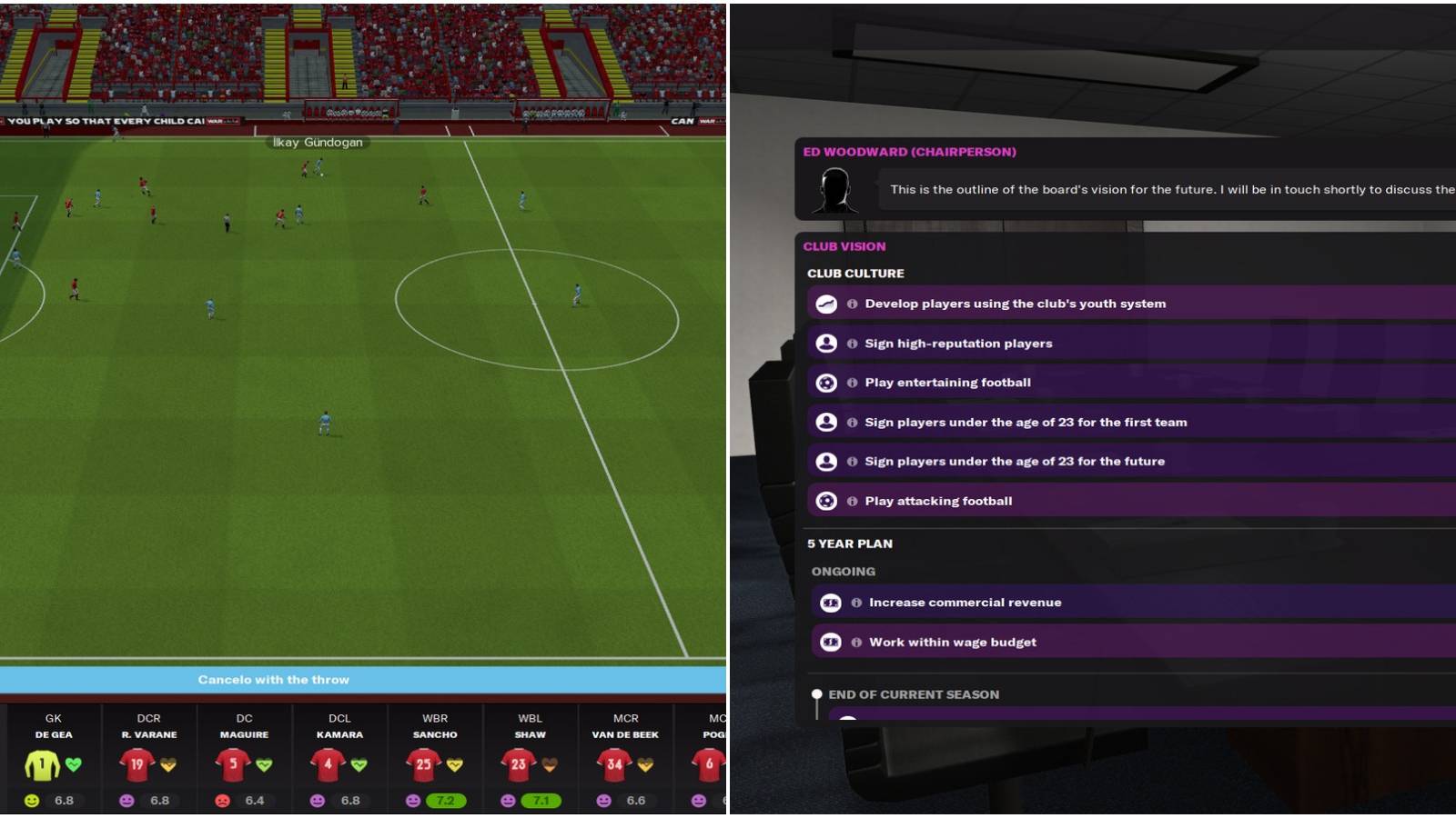 (Left) Sideline match view (Right) Board vision