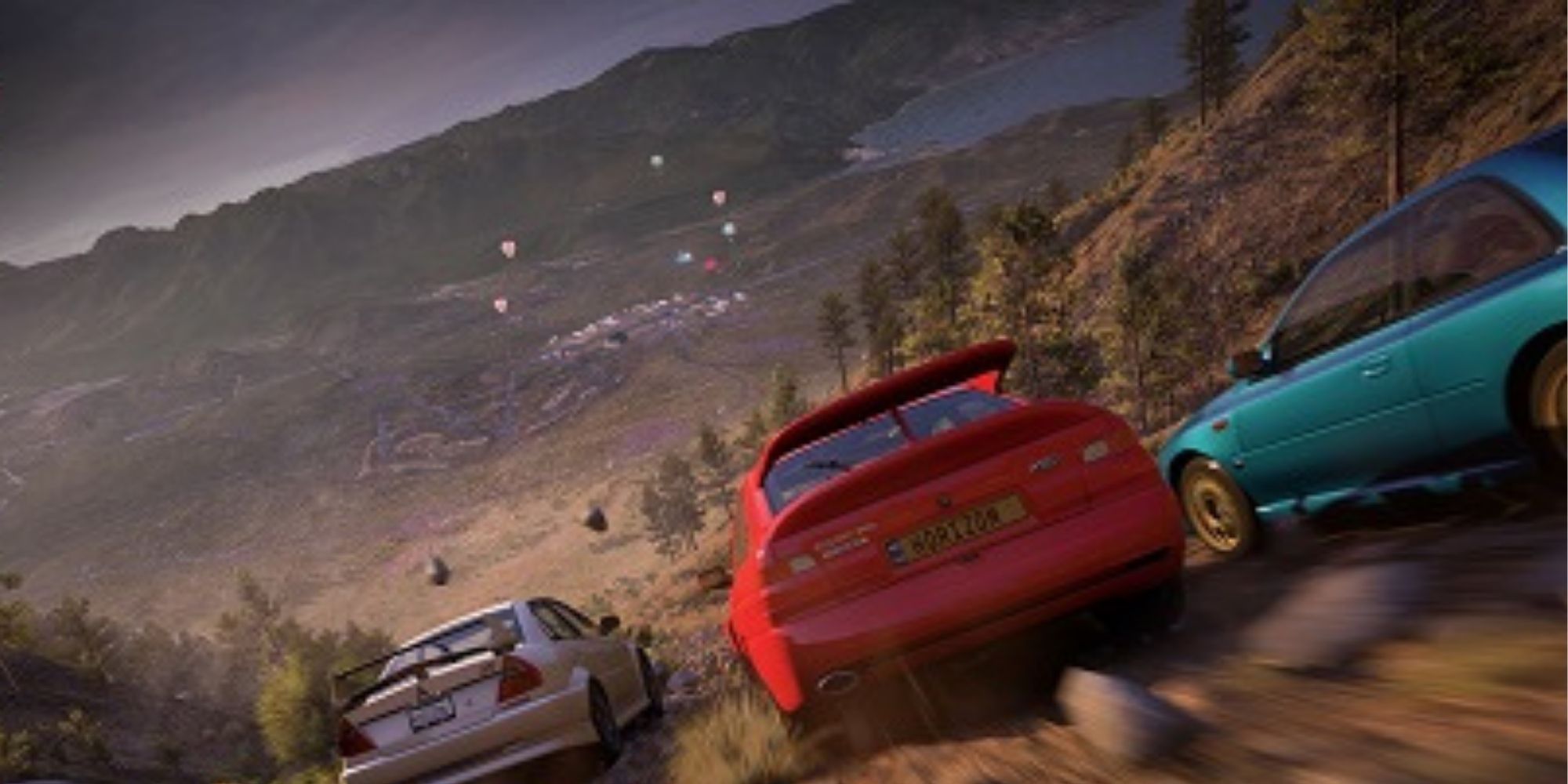 An image of multiple cars drag racing in Forza Horizon 5.