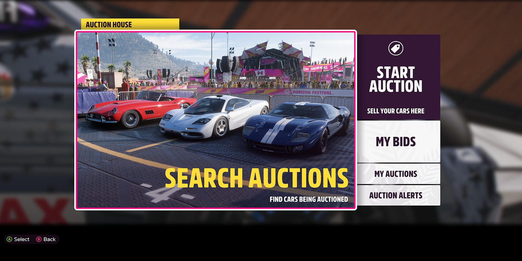 Auctions screen