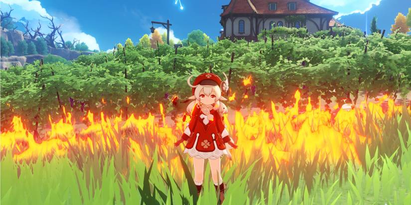 genshin impact klee burning grass elemental reaction pyro
