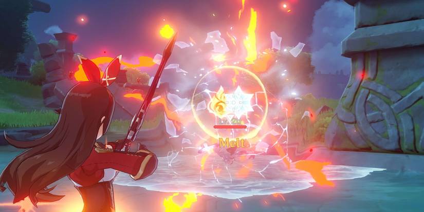 genshin impact amber pyro cryo melt elemental reaction