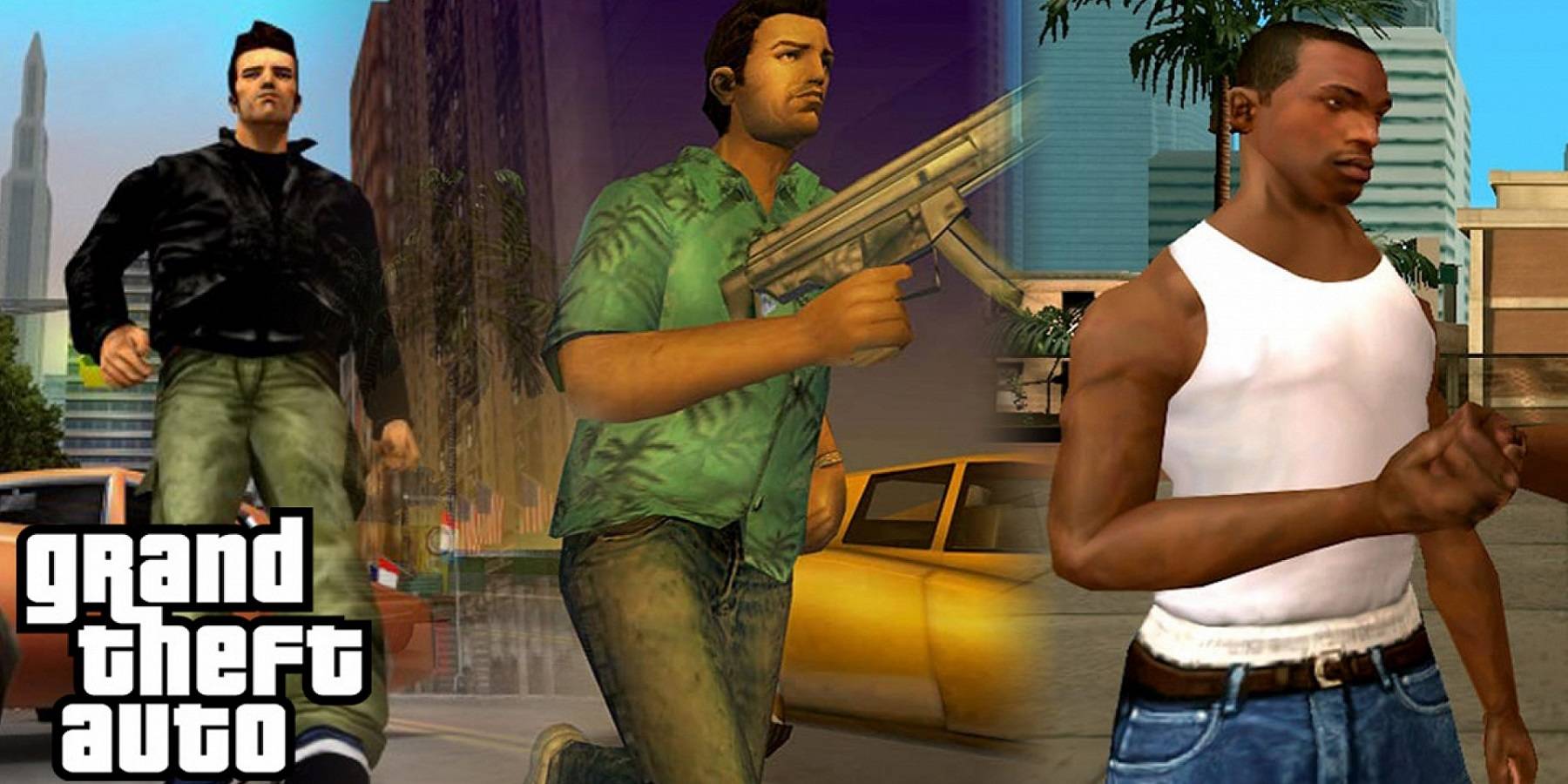  Una imagen que muestra a los tres protagonistas de la remasterización de la Trilogía de GTA.