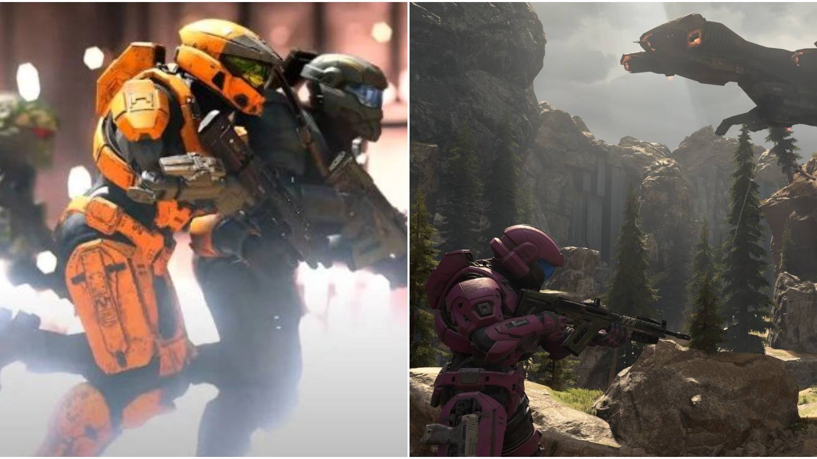 (Left) Spartans running (Right) Spartan and ship