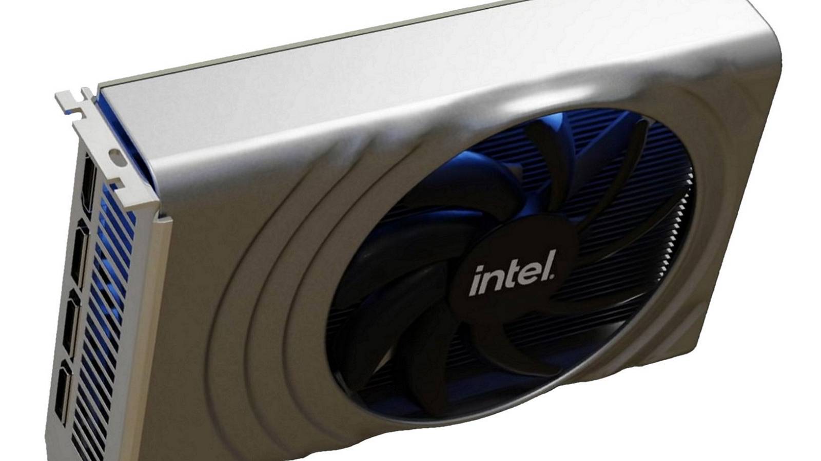 Image of an Intel Arc Alchemist graphics card on a white background.