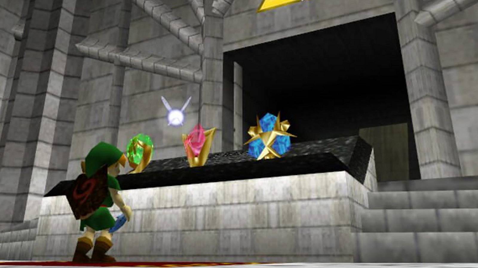 Image from Ocarina of Time on the Nintendo 64 showing young Link inside a temple.